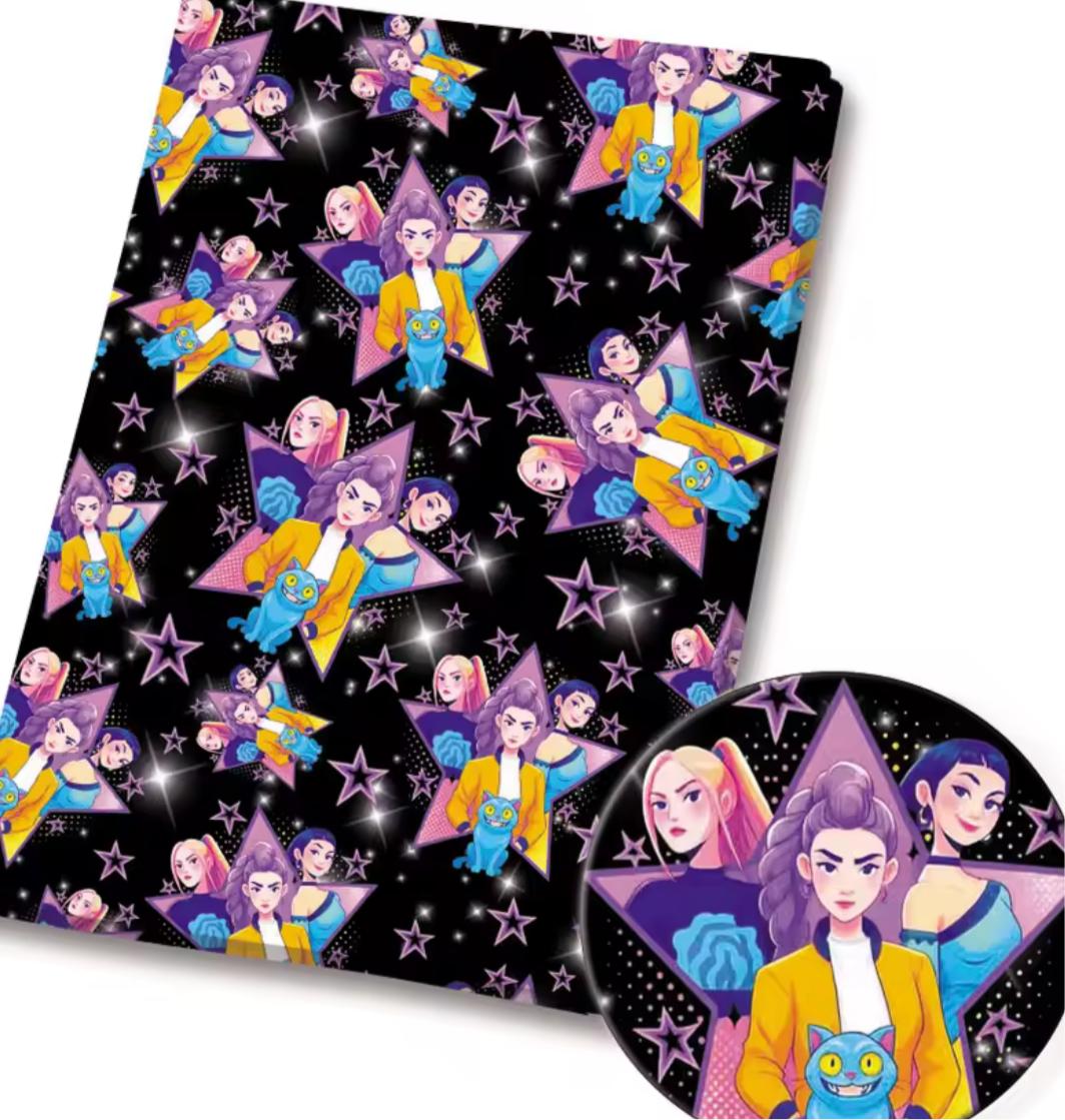 KPop Demon Hunters Huntrix polyCotton Fabric Half Yard (18” x 55”)