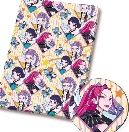 KPop Demon Hunters Huntrix polyCotton Fabric Half Yard (18” x 55”)