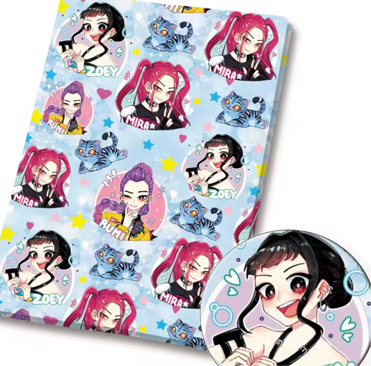 KPop Demon Hunters Huntrix polyCotton Fabric Half Yard (18” x 55”)