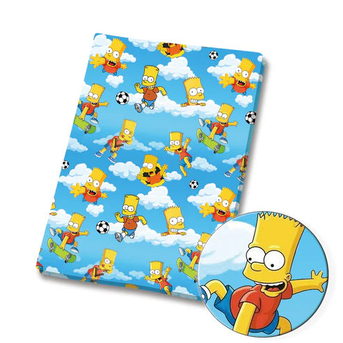 Yellow Cartoon Family Skateboard Polycotton Fabric - Half Yard (18” x 55”) 90253