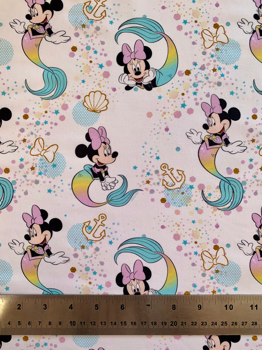 Little Johnny Disney Mermaid Minnie Cotton Fabric, White – CraftsFabrics