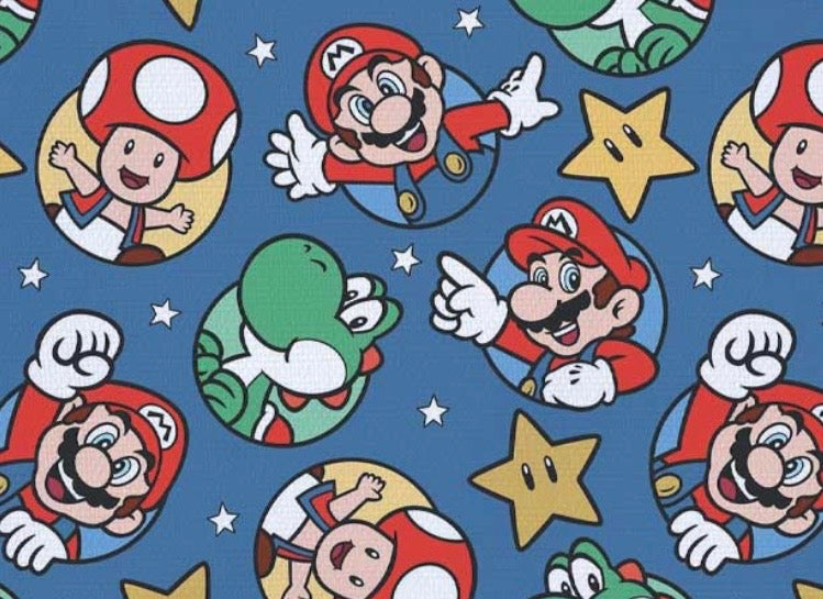 Super Mario Yoshi Toad game Polycotton Fabric - Half Yard (18” x 55”) 33113