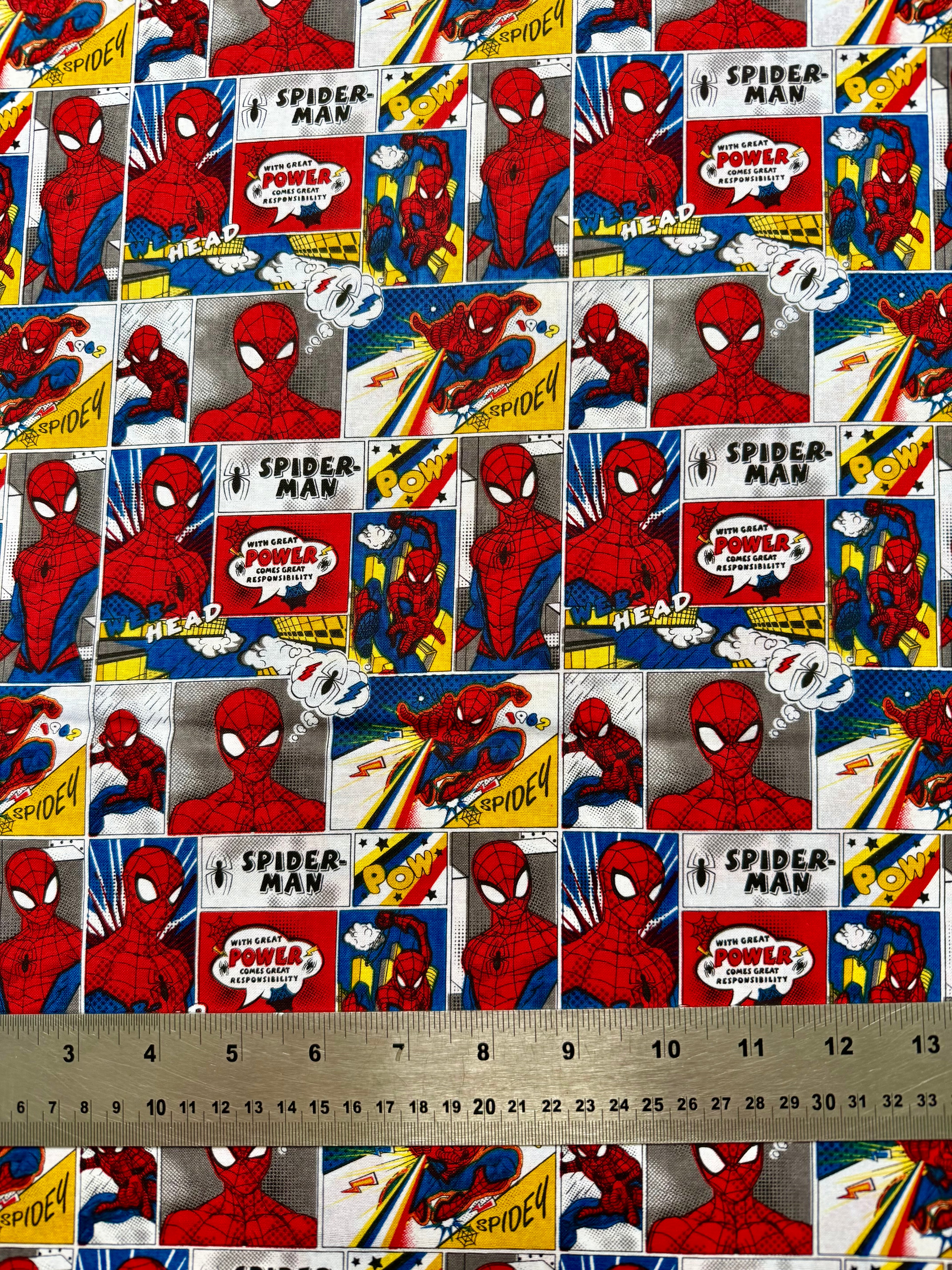 Marvel Avengers Spiderman Superhero Cotton Fabric - Half Yard (18” x 55”)