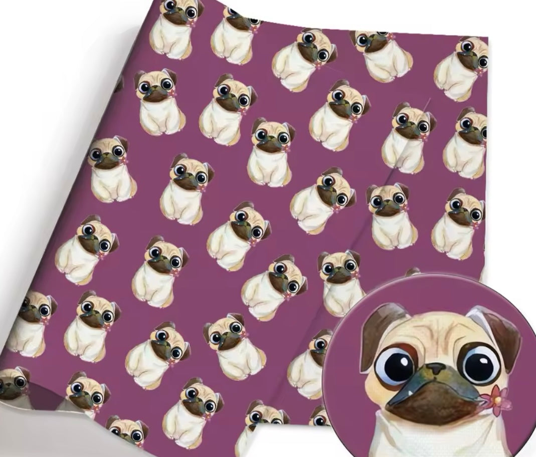 Pugs Dog polyCotton Fabric Half Yard (18” x 55”)