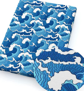 Sea ocean waves polyCotton Fabric Half Yard (18” x 55”)