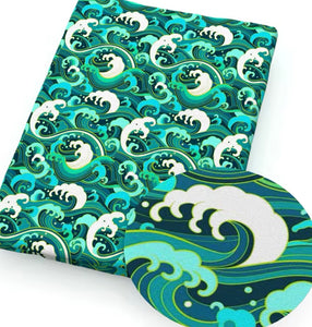 Sea ocean waves polyCotton Fabric Half Yard (18” x 55”)