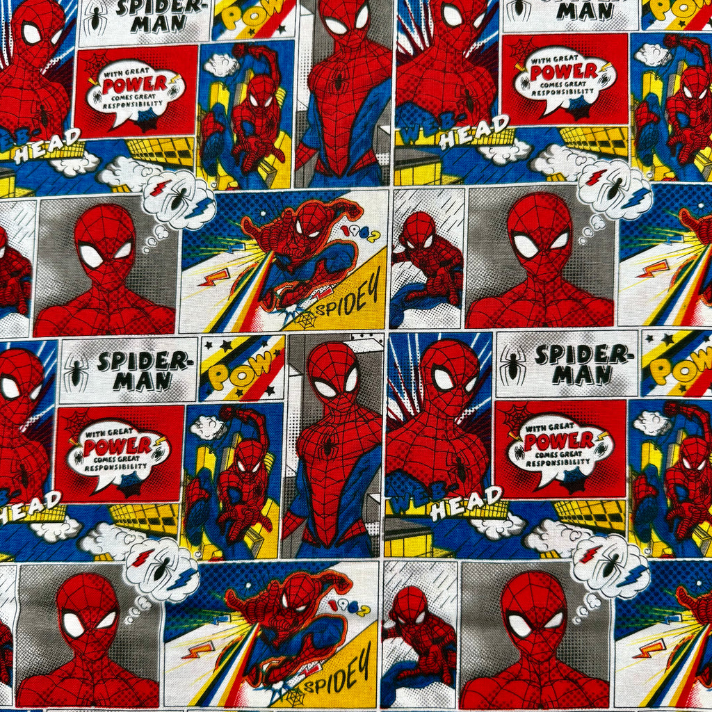 Marvel Avengers Spiderman Superhero Cotton Fabric - Half Yard (18” x 55”)