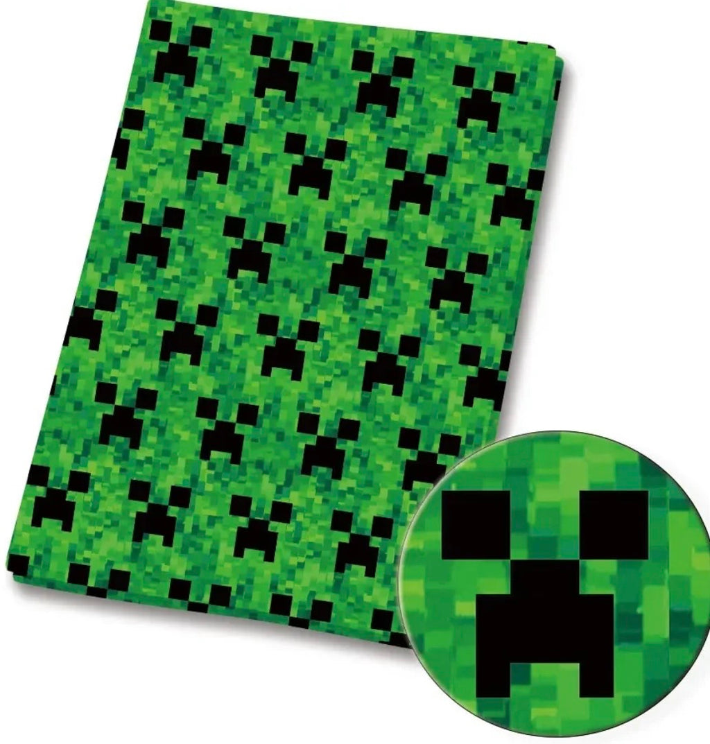 Minecraft Pixel Blocks game Creeper TNT Character Polycotton Fabric - Half Yard (18” x 55”) 9503