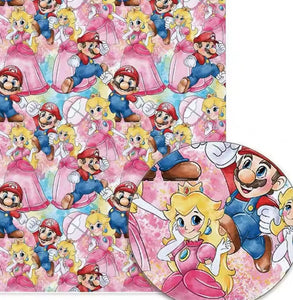 Princess Peach and Mario  polyCotton Fabric Half Yard (18” x 55”)