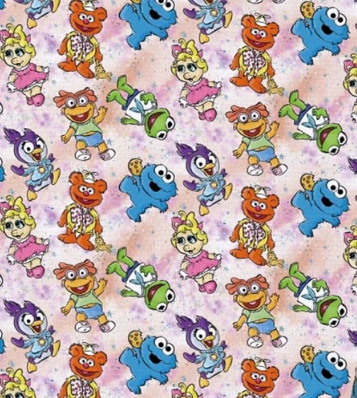 Sesame Street Muppets Kermit Cookie Monster  Character Polycotton Fabric - Half Yard (18” x 55”) 1723