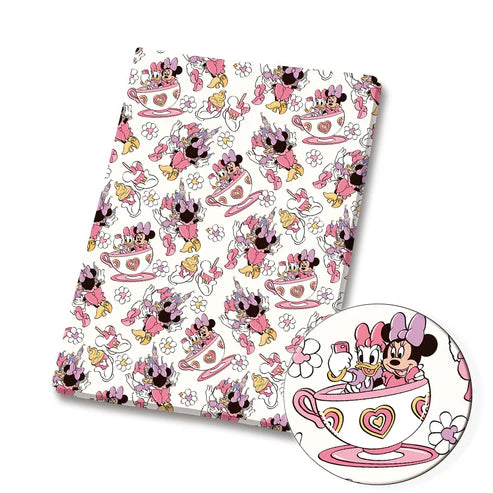 Girl Mouse and Duck Teacups Polycotton Fabric - Half Yard (18” x 55”) 34336