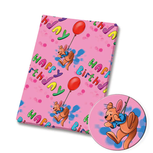 Honey bear Kangaroo Birthday Polycotton Fabric - Half Yard (18” x 55”) 35324