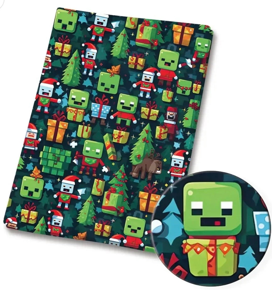 Minecraft Pixel Blocks game Creeper TNT Character Christmas Polycotton Fabric - Half Yard (18” x 55”) 39236