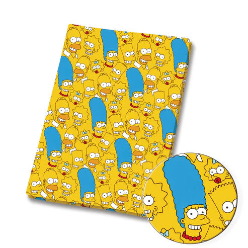 Yellow Cartoon Family Polycotton Fabric - Half Yard (18” x 55”) 9817