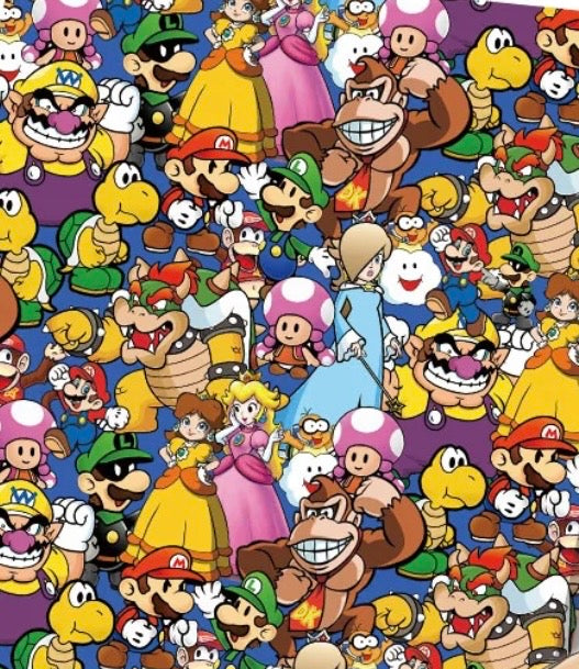 Super Mario Bowser Yoshi Luigi Princess Peach game Polycotton Fabric - Half Yard (18” x 55”) 3663