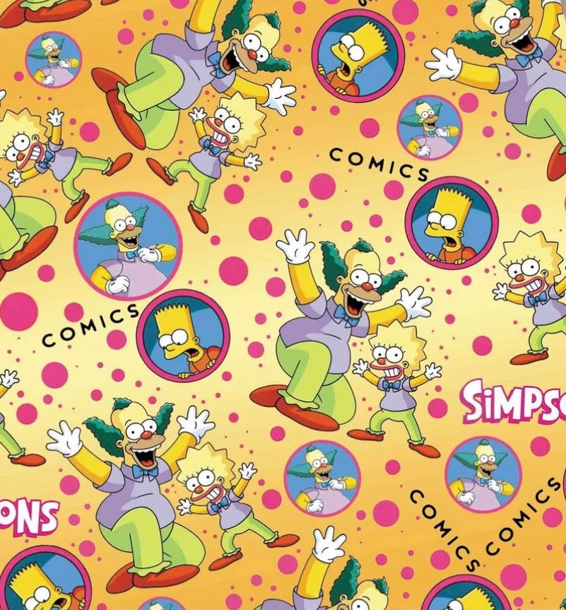 The Simpsons Krusty the Clown Bart Cartoon Character Polycotton Fabric - Half Yard (18” x 55”) 15760