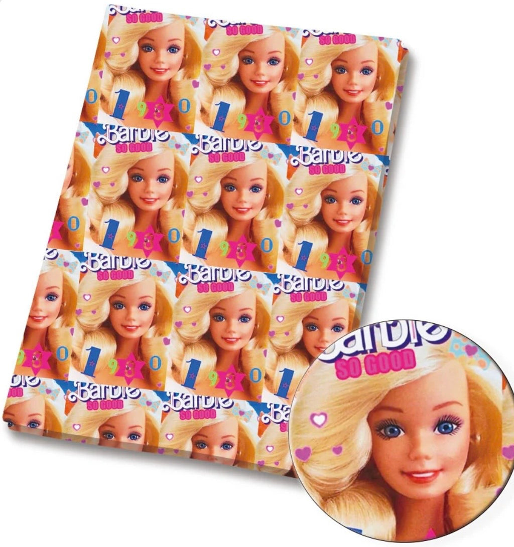 Barbie doll girl retro 1980s character Polycotton Fabric - Half Yard (18” x 55”) 23866