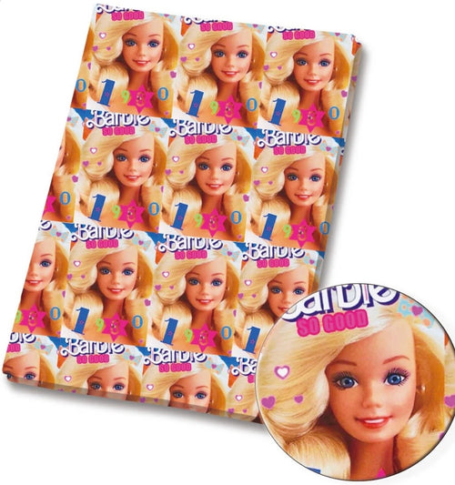 Barbie doll girl retro 1980s character Polycotton Fabric - Half Yard (18” x 55”) 23866
