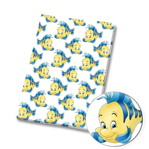 Yellow Blue Fish Polycotton Fabric - Half Yard (18” x 55”) 4044