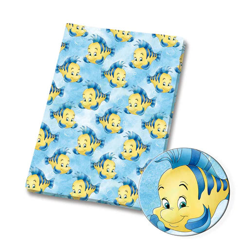 Yellow Blue Fish Polycotton Fabric - Half Yard (18” x 55”) 4046