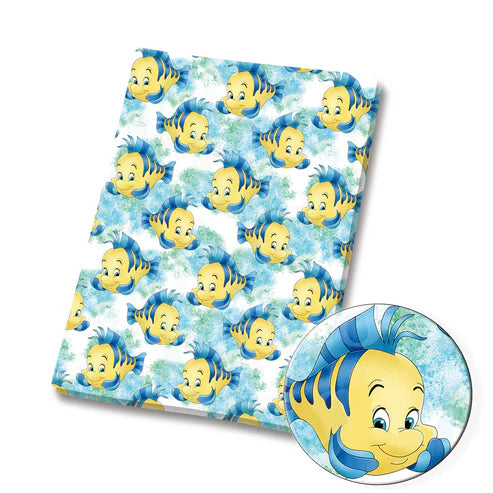 Yellow Blue Fish Polycotton Fabric - Half Yard (18” x 55”) 4047