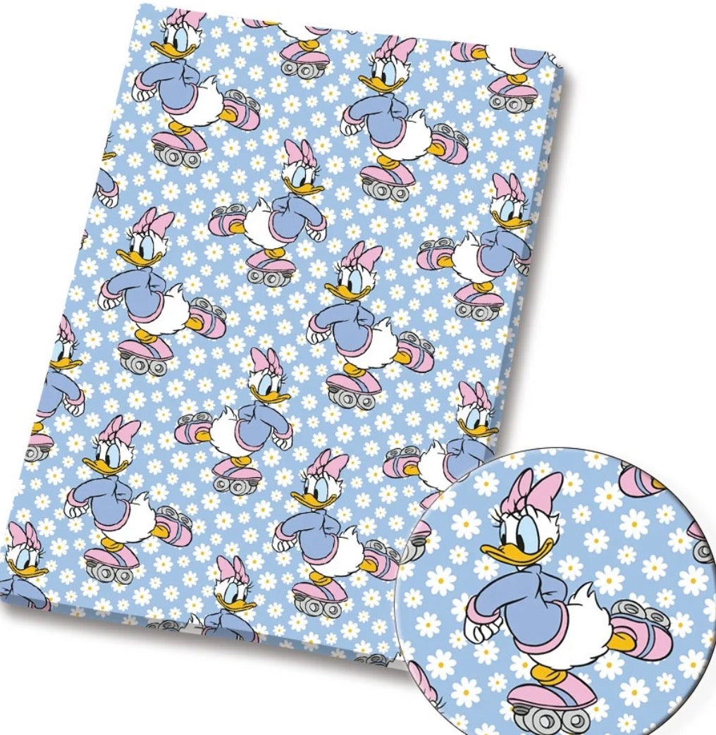 Disney Daisy Duck Rollerskates character Polycotton Fabric - Half Yard (18” x 55”) 42066