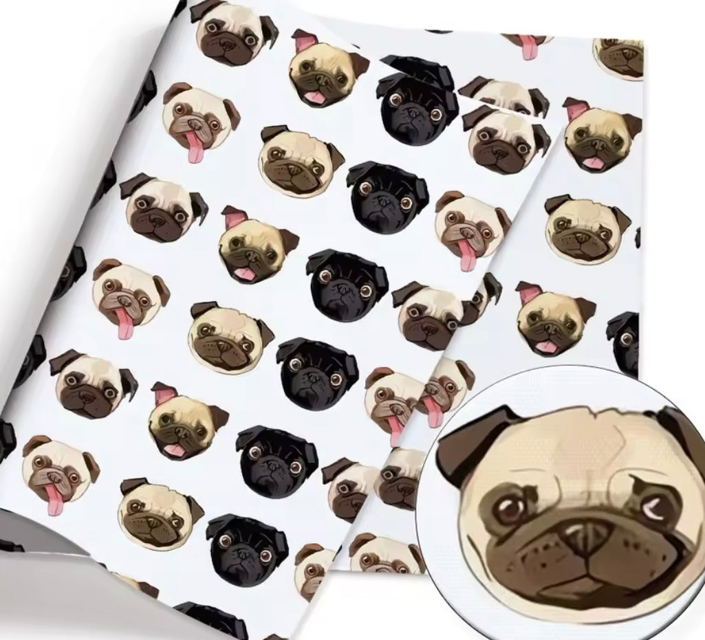 Pugs Dog polyCotton Fabric Half Yard (18” x 55”)