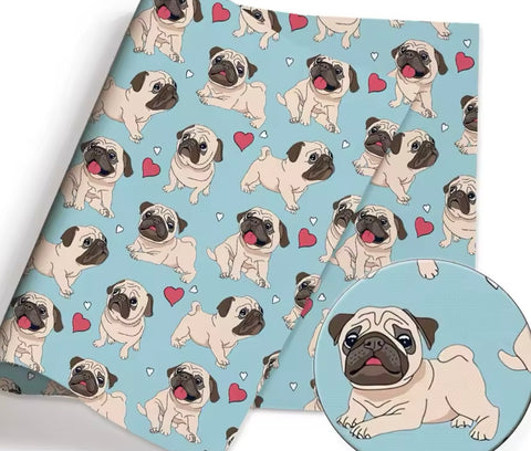 Pugs Dog polyCotton Fabric Half Yard (18” x 55”)