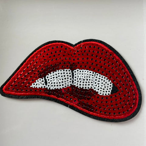 Sequin Rocky Horror Lips Embroidered Patch