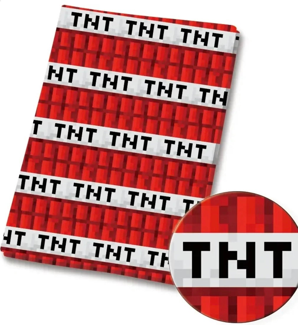 Minecraft Pixel Blocks game Creeper TNT Character Polycotton Fabric - Half Yard (18” x 55”) 9501