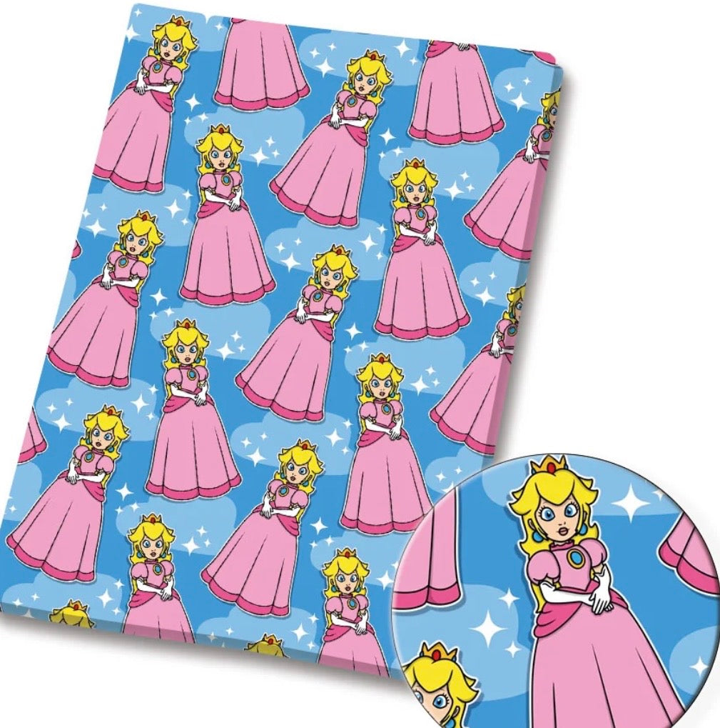 Super Mario Princess Peach game Polycotton Fabric - Half Yard (18” x 55”) 40334