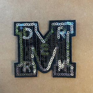 Black Silver Sequin M Patch