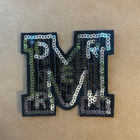 Black Silver Sequin M Patch