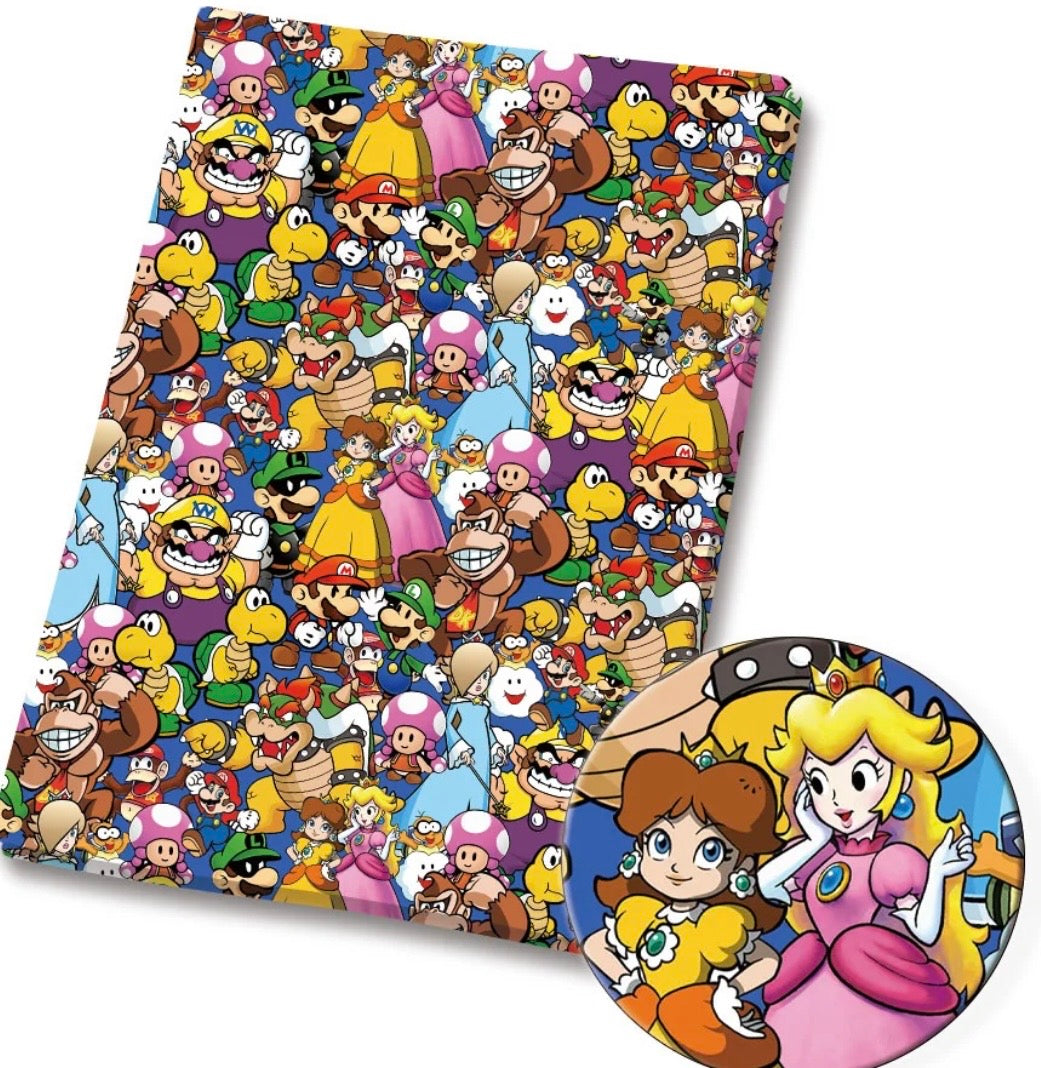 Super Mario Bowser Yoshi Luigi Princess Peach game Polycotton Fabric - Half Yard (18” x 55”) 3663