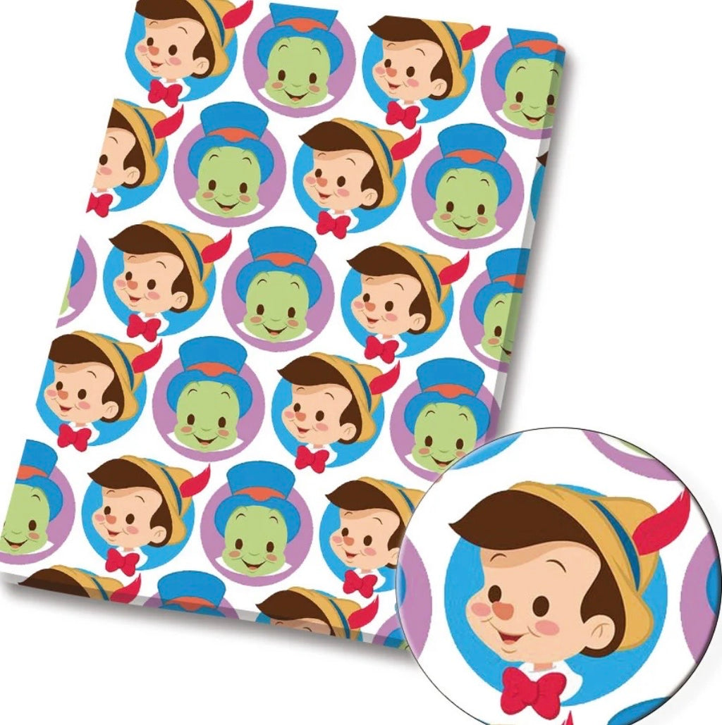 Disney Pinocchio Jiminy Cricket Character Polycotton Fabric - Half Yard (18” x 55”) 80109