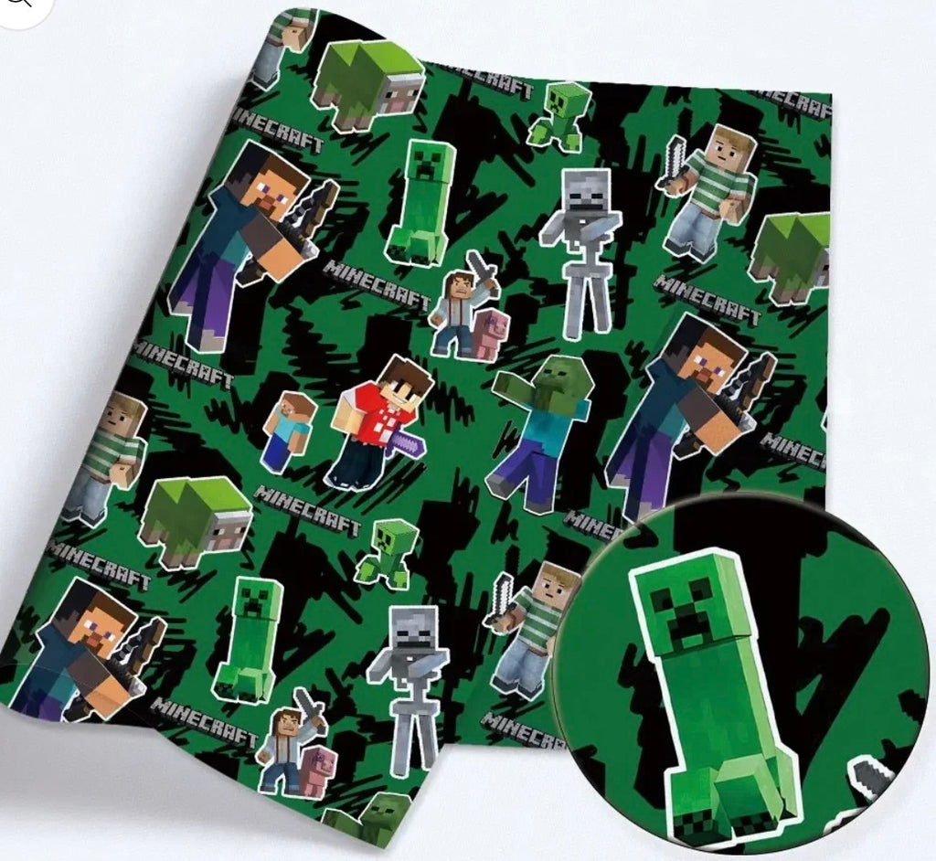 Minecraft Pixel Blocks game Creeper Character Polycotton Fabric - Half Yard (18” x 55”) 97255