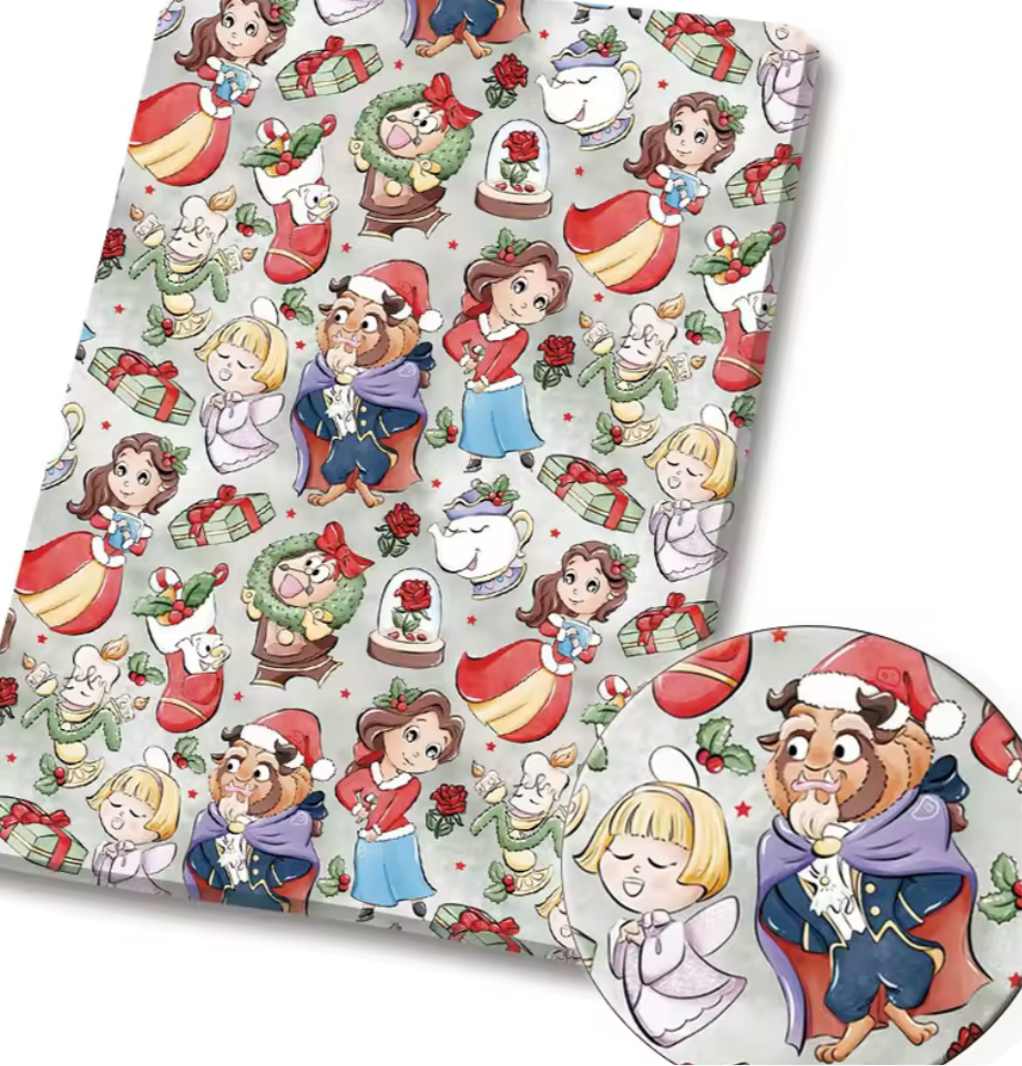 Beauty and the Beast Christmas polyCotton Fabric Half Yard (18” x 55”)