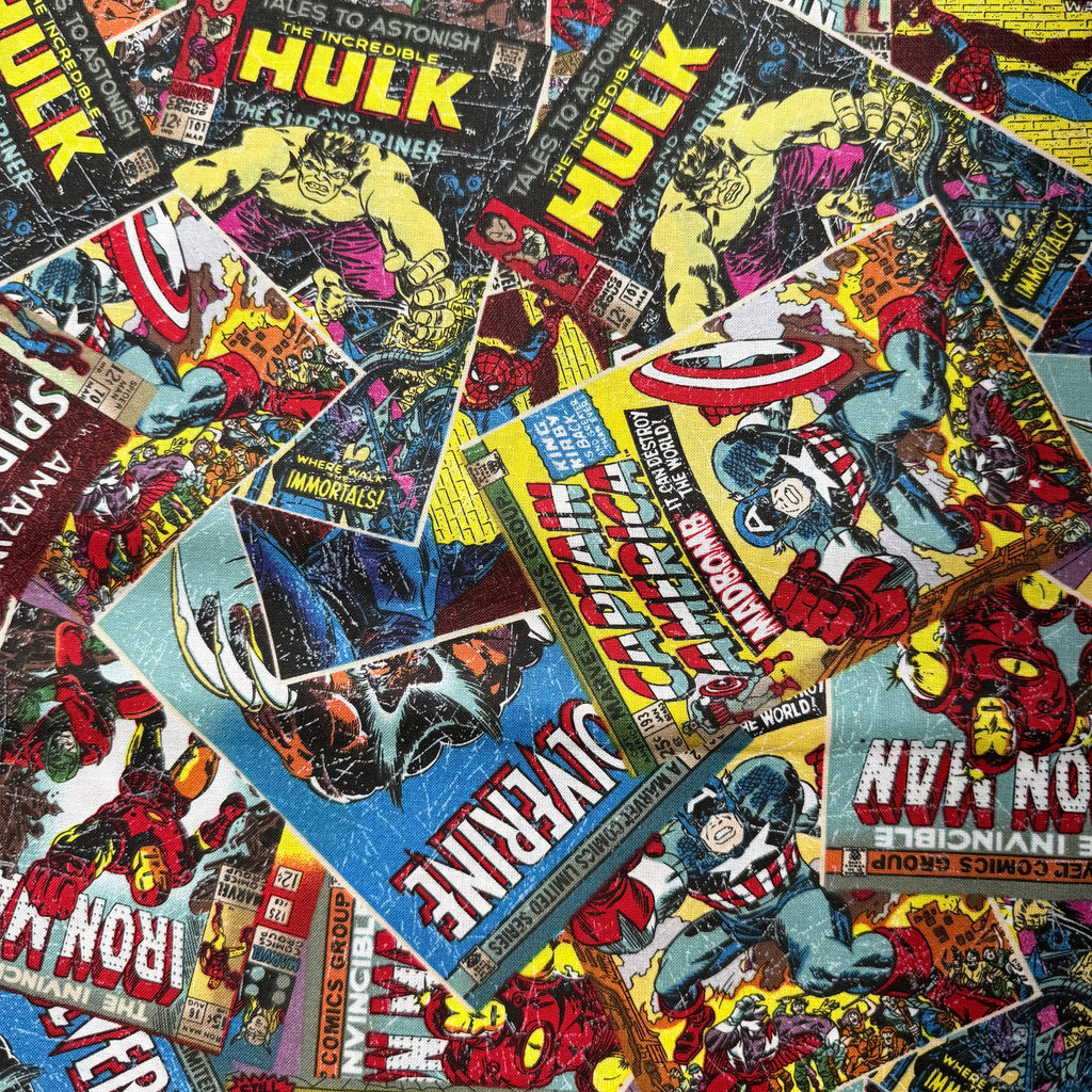 Marvel Avengers Superhero Comic Covers Cotton Fabric - Half Yard (18” x 55”)