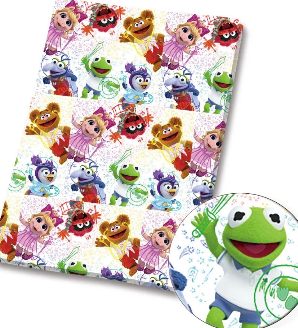 Muppet Babies Kermit Frog Miss Piggy Character Polycotton Fabric - Half Yard (18” x 55”) 84071