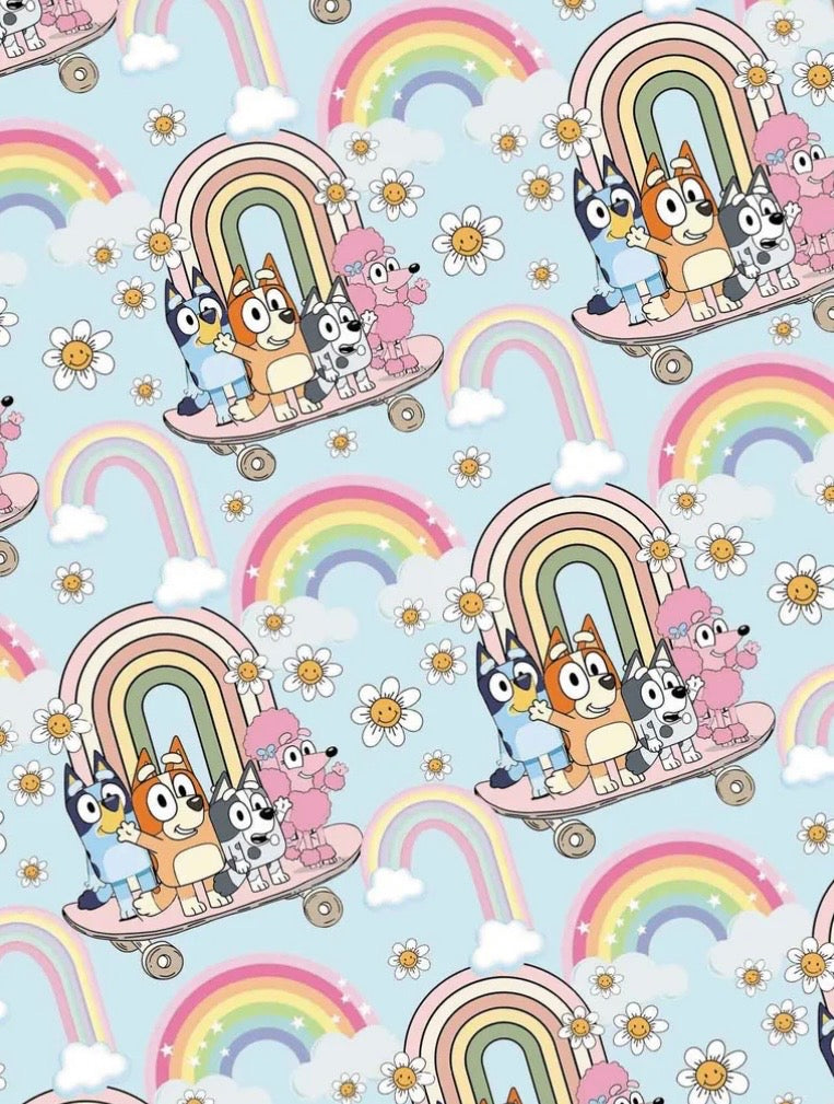 Bluey Bingo dogs children character rainbow Character Polycotton Fabric - Half Yard (18” x 55”) 14820