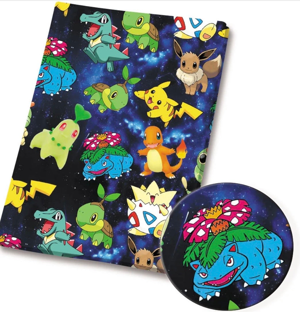 Pokemon Charmander Pikachu Eevee character Polycotton Fabric - Half Yard (18” x 55”) 13481
