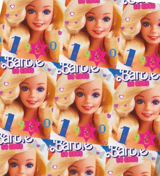 Barbie doll girl retro 1980s character Polycotton Fabric - Half Yard (18” x 55”) 23866