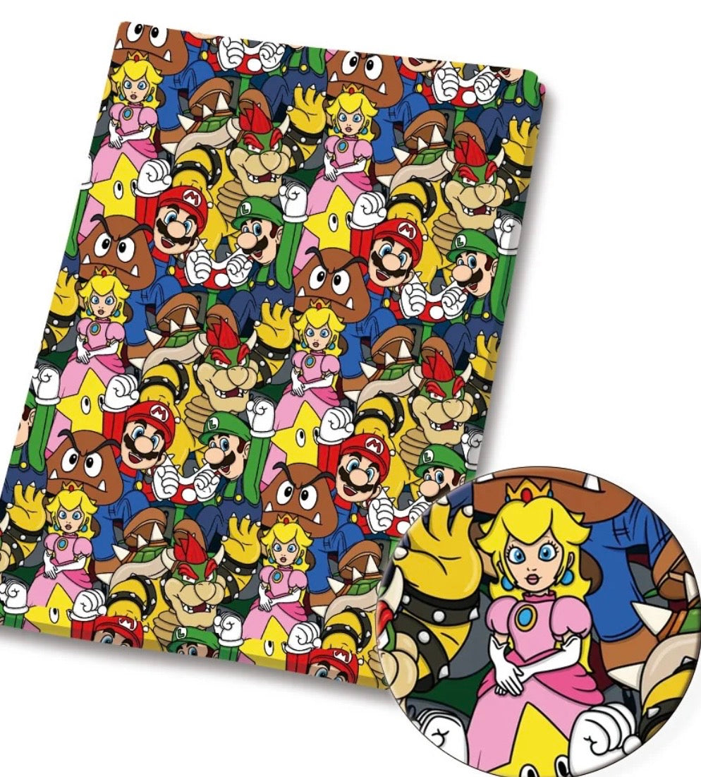 Super Mario Luigi Yoshi Bowser Princess Peach game Polycotton Fabric - Half Yard (18” x 55”) 40332