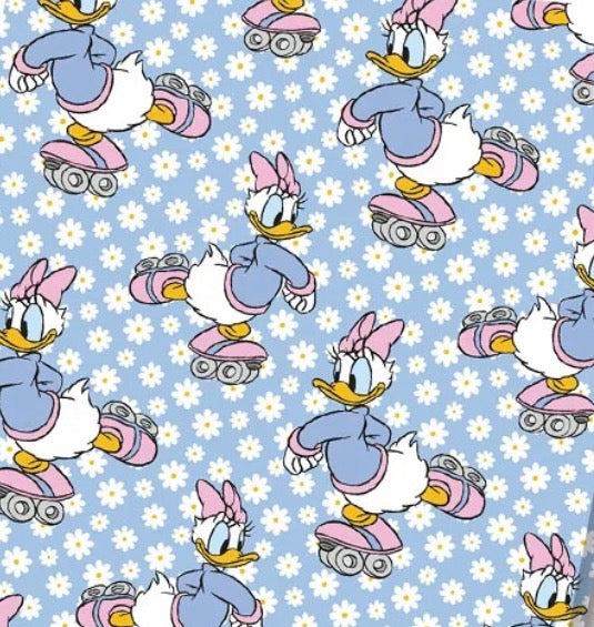 Disney Daisy Duck Rollerskates character Polycotton Fabric - Half Yard (18” x 55”) 42066