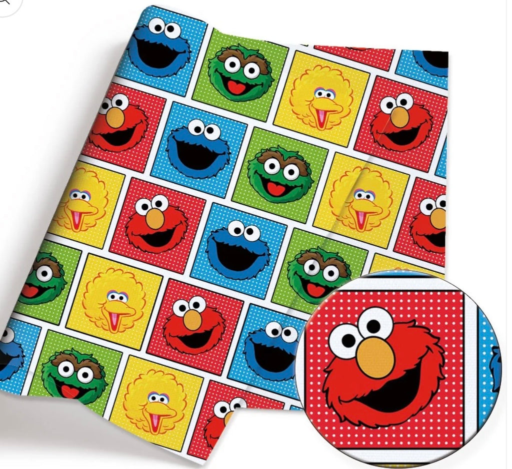Sesame Street Muppets Elmo Cookie Monster Character Polycotton Fabric - Half Yard (18” x 55”) 10466