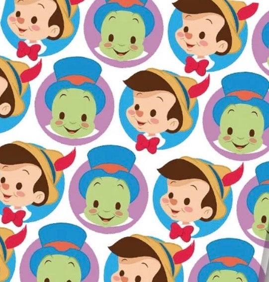 Disney Pinocchio Jiminy Cricket Character Polycotton Fabric - Half Yard (18” x 55”) 80109
