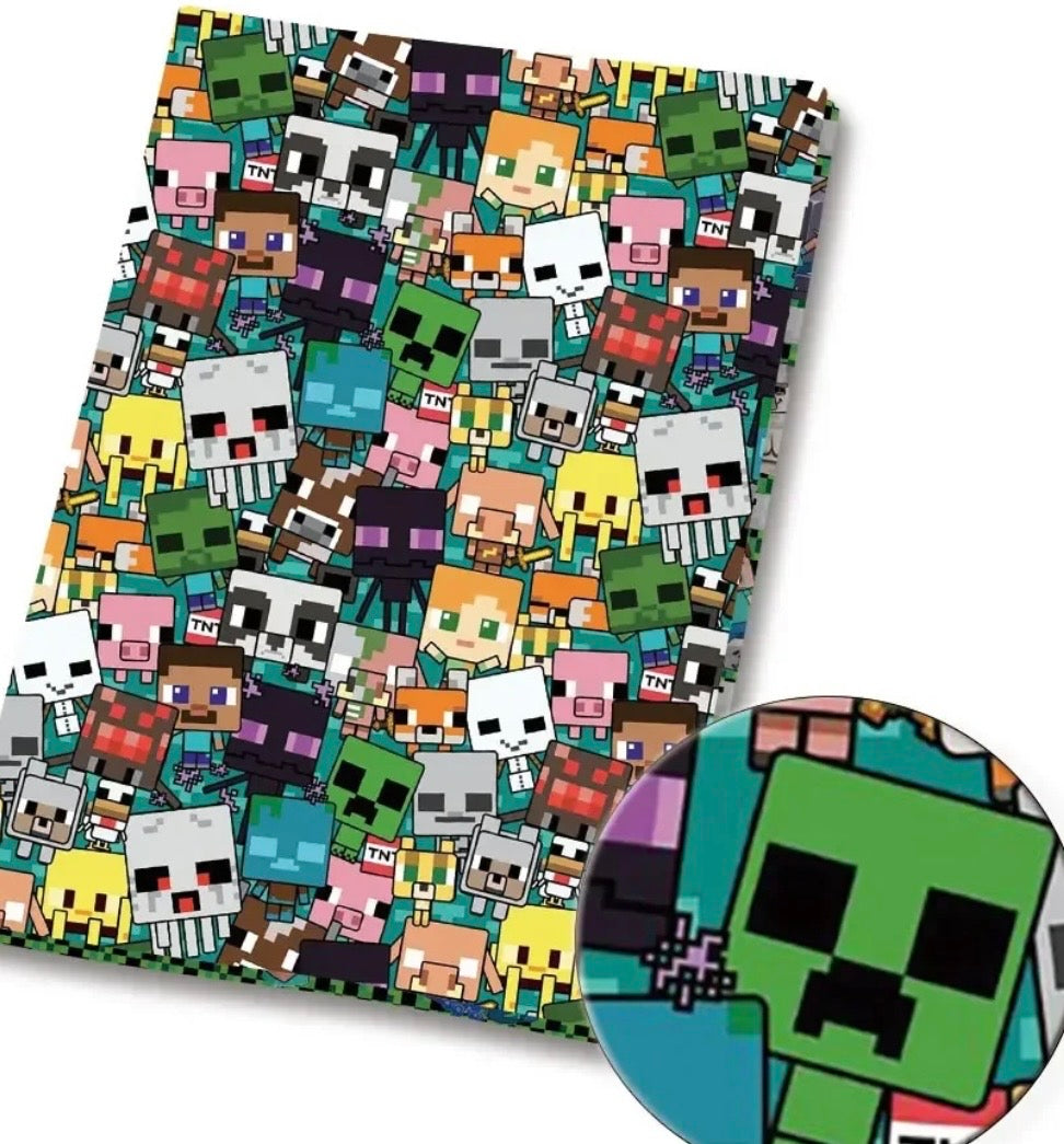 Minecraft Pixel Blocks game Creeper Character Polycotton Fabric - Half Yard (18” x 55”) 90049