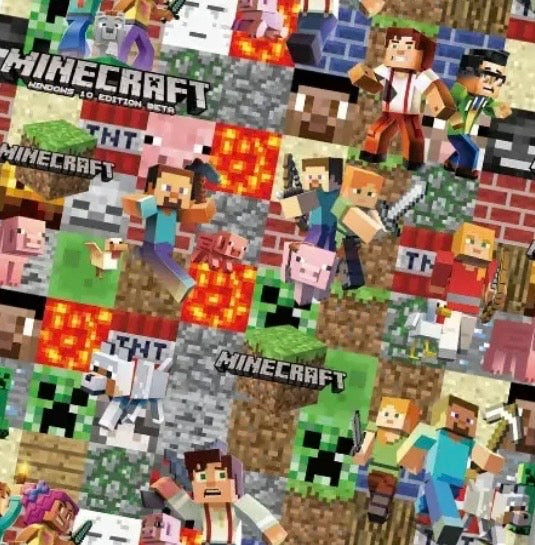 Minecraft Pixel Blocks game Creeper Character Polycotton Fabric - Half Yard (18” x 55”) 7047