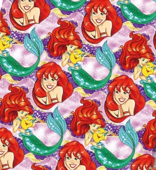 Disney Little Mermaid Princess Ariel Flounder Polycotton Fabric - Half Yard (18” x 55”) 37473