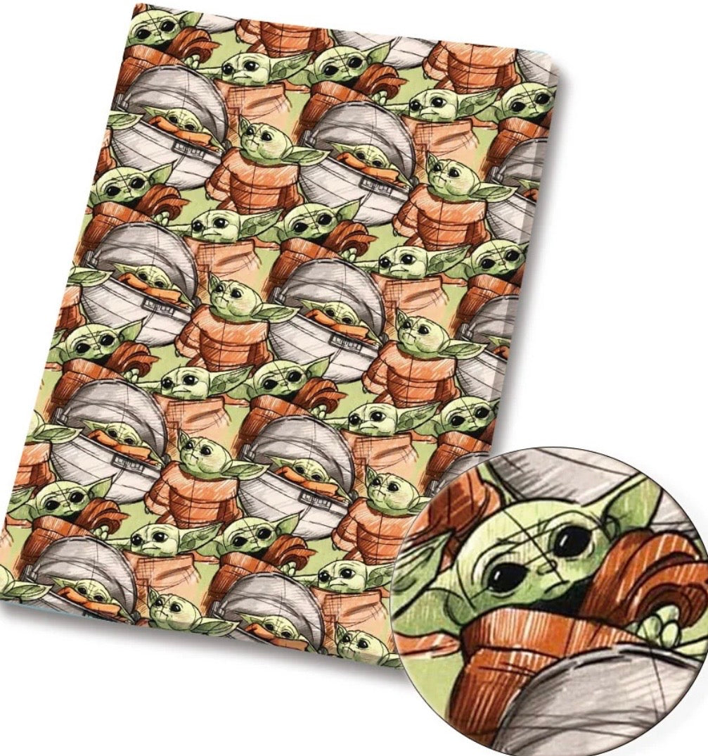 Star Wars Mandalorian Grogu Space Character Polycotton Fabric - Half Yard (18” x 55”) 29779